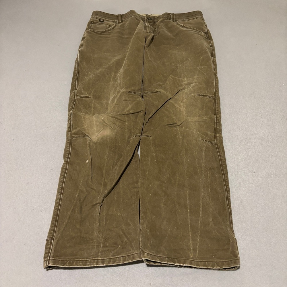 Kuhl Rydr Mens 40x34 Olive Drab Canvas Workwear Hiking Pants Distressed
